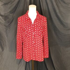 Notations Red and White Patterned Button Down Shirt